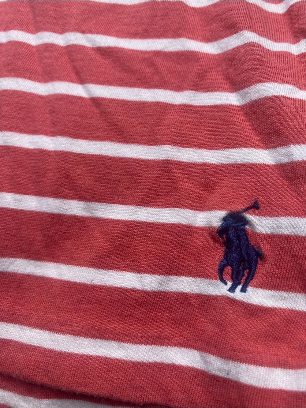 Polo by Ralph Lauren Coral and White Striped Short Sleeve Tee